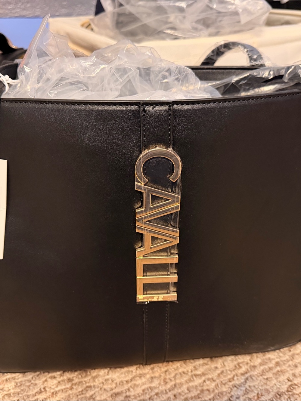 Cavalli Class Black Tote with Gold Logo Charm